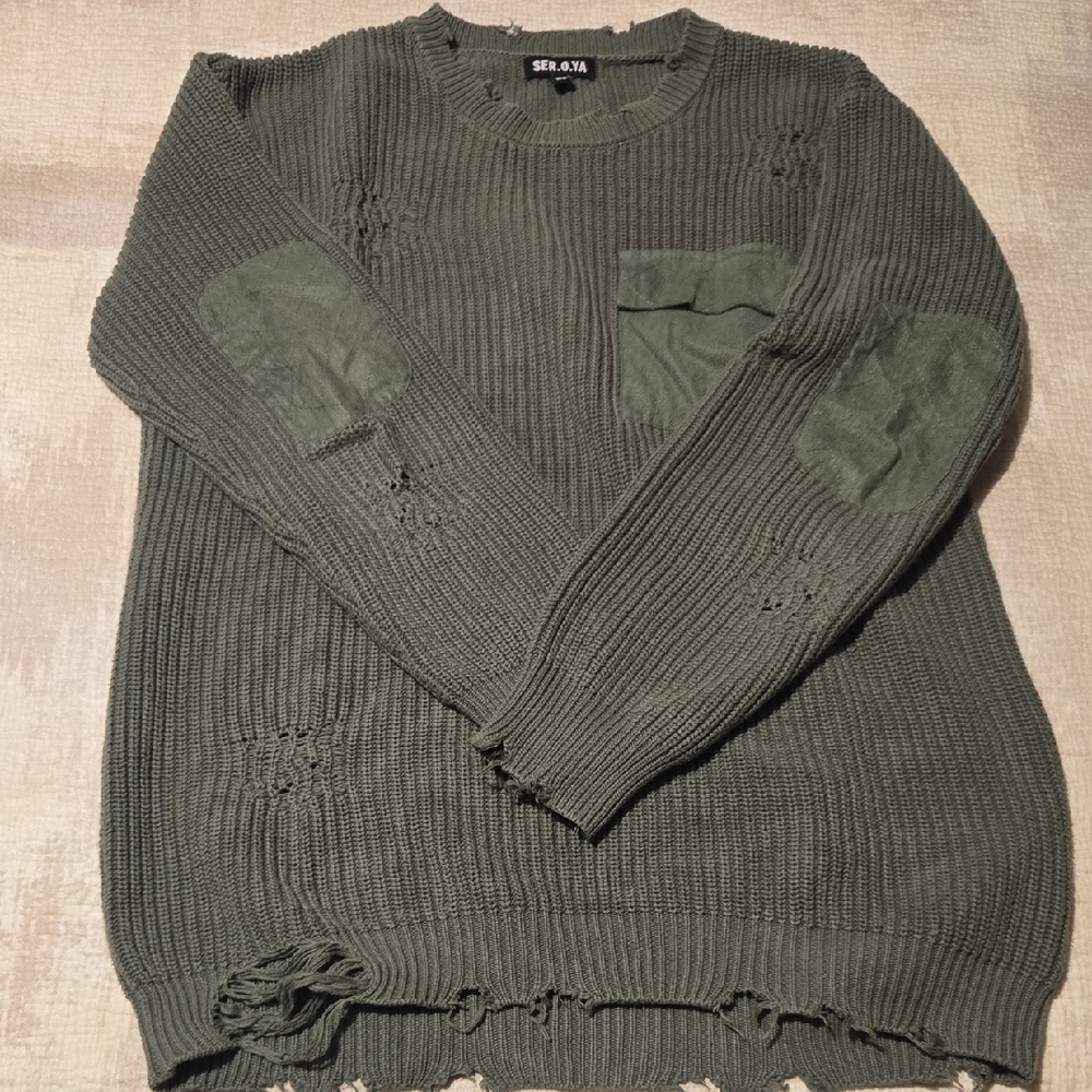 SER.O.YA Olive Green Crew Neck Sweater